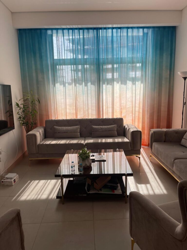 sheer curtain in Dubai living room with soft natural light