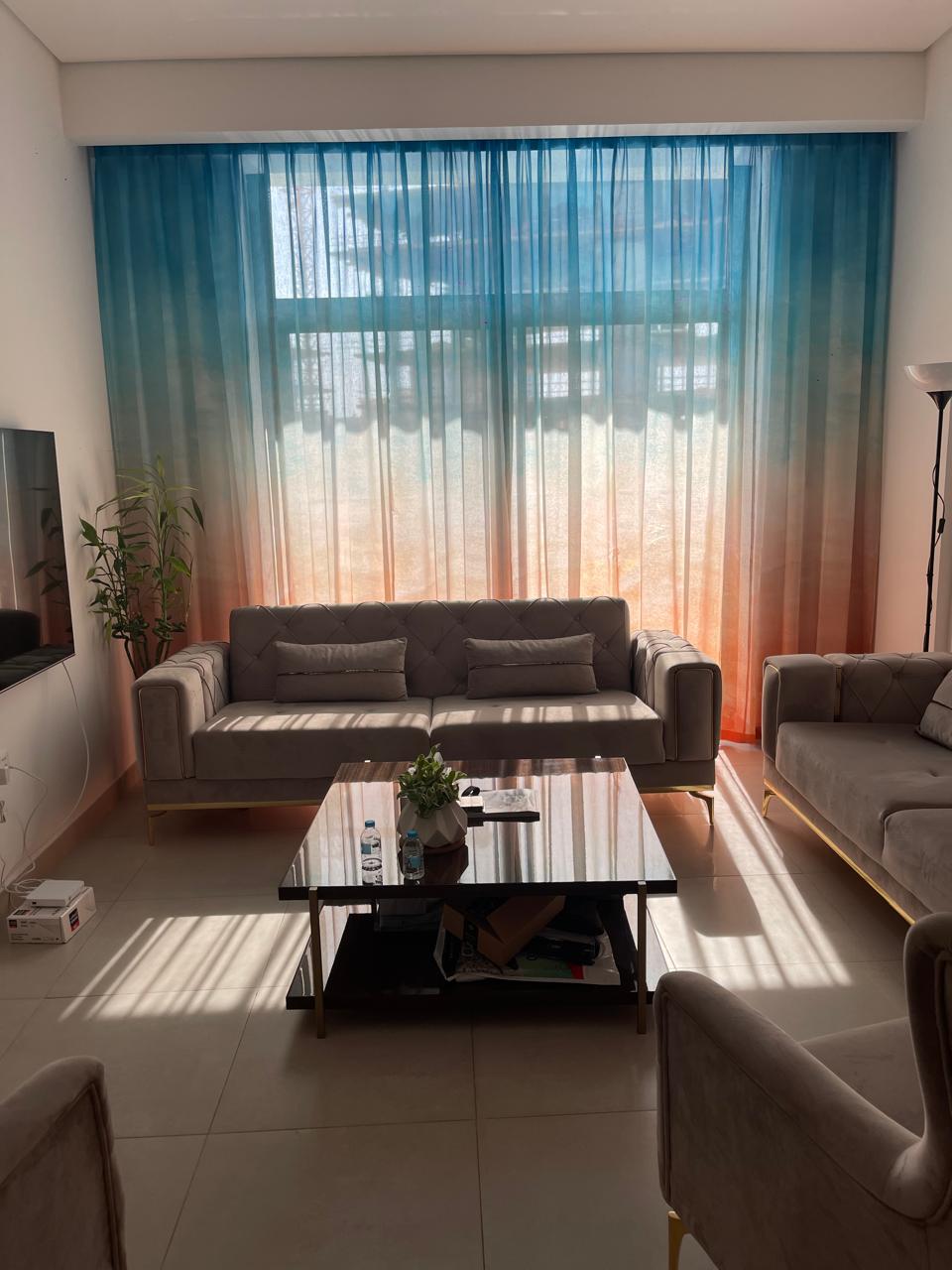 sheer curtain in Dubai living room with soft natural light
