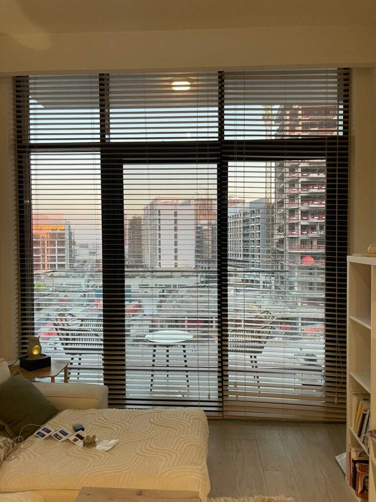wooden blinds in Dubai living room
