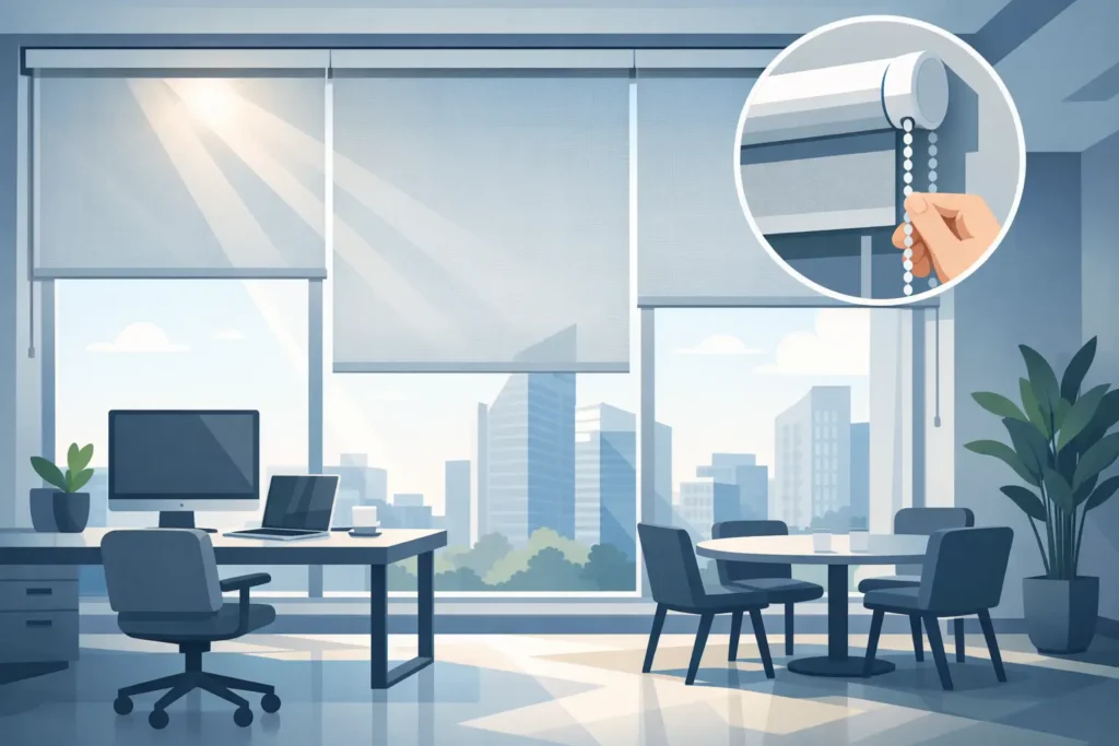 Sunscreen Roller Blinds for Office Use