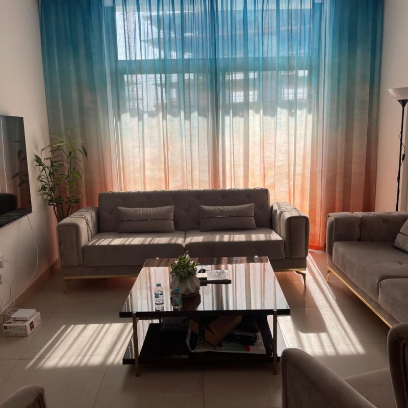 sheer curtain in Dubai living room with soft natural light