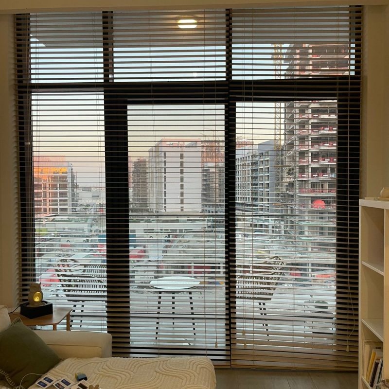 wooden blinds in Dubai living room